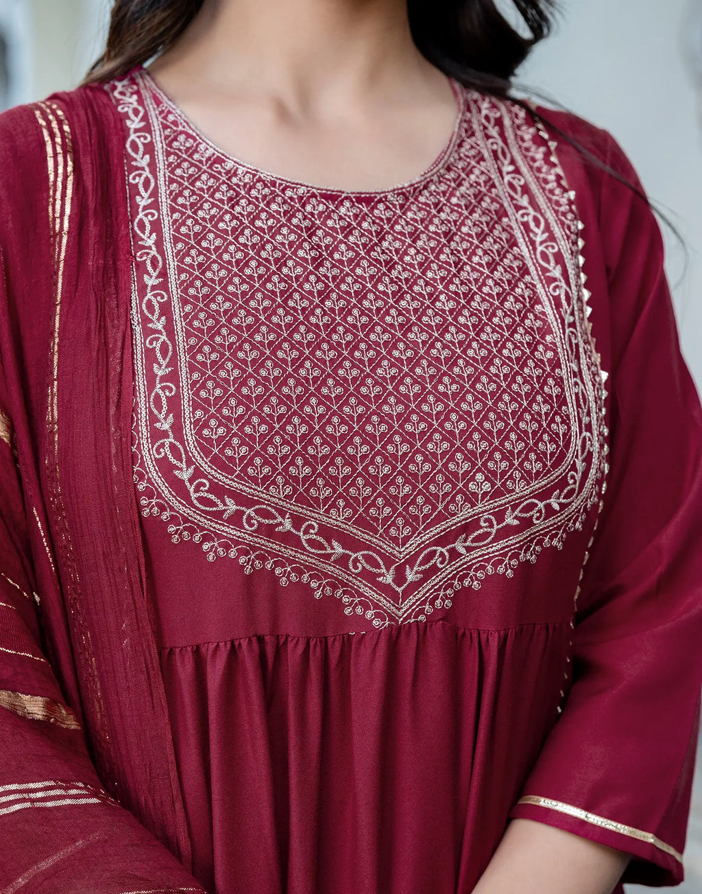 Rayon blend Embroidered A-Line 3 Piece Kurta Set