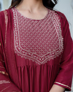 Rayon blend Embroidered A-Line 3 Piece Kurta Set