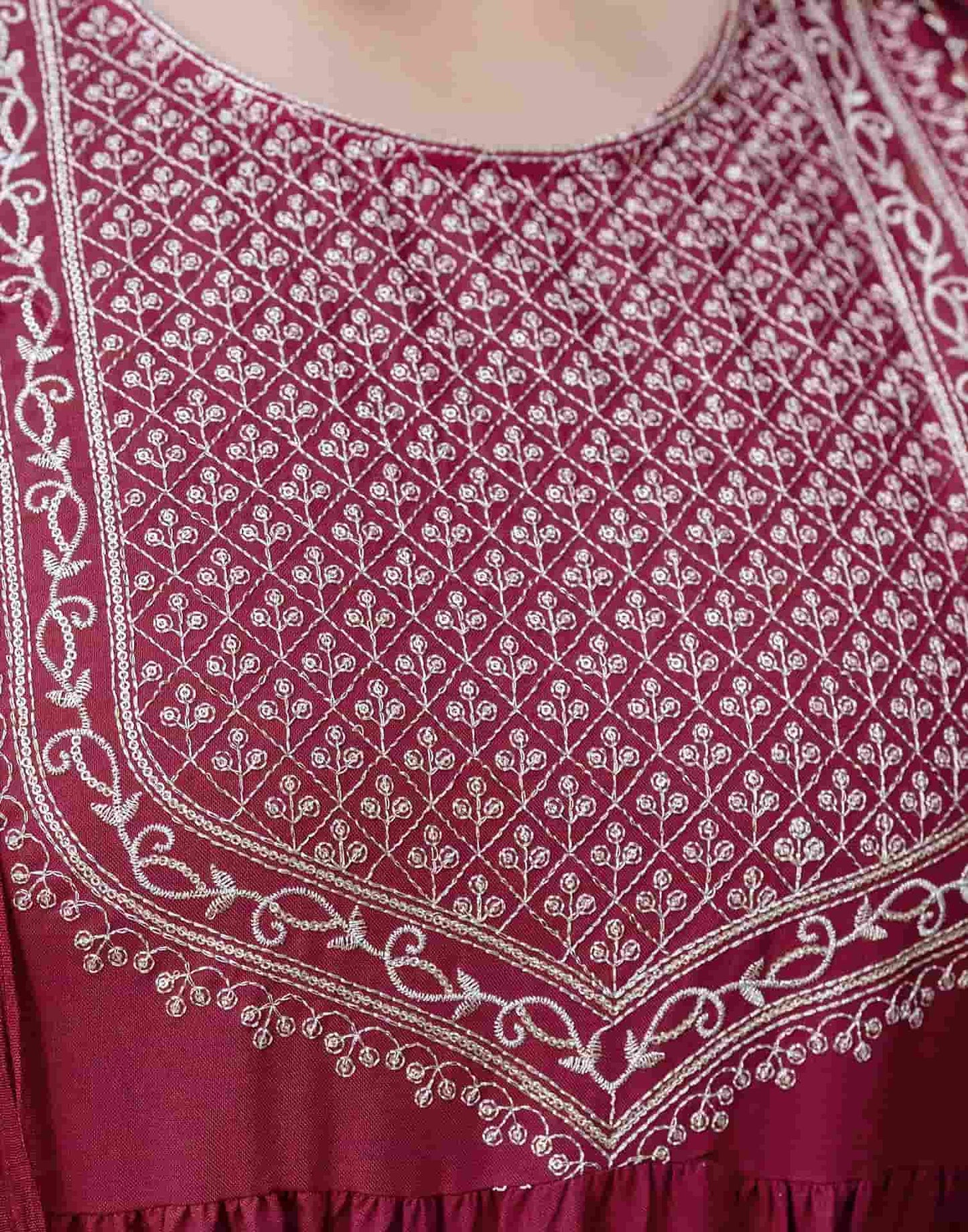 Rayon Blend Embroidered Anarkali Kurta with Pant & Dupatta