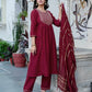 Rayon Blend Embroidered Anarkali Kurta with Pant & Dupatta