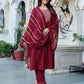 Rayon Blend Embroidered Anarkali Kurta with Pant & Dupatta