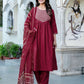 Rayon Blend Embroidered Anarkali Kurta with Pant & Dupatta