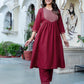 Rayon Blend Embroidered Anarkali Kurta with Pant & Dupatta