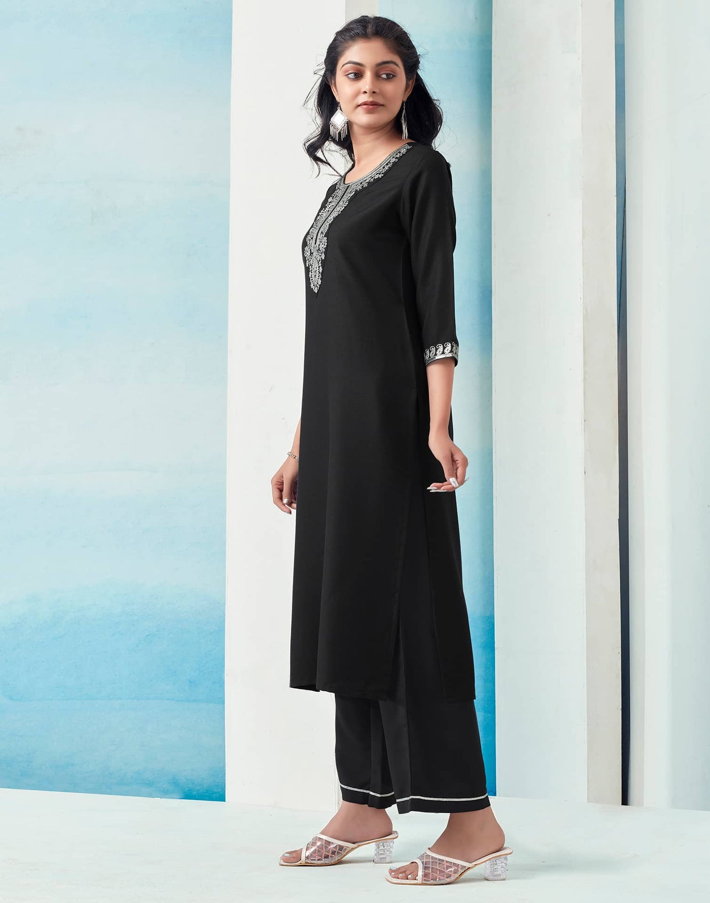 Rayon Blend Embroidered Straight Kurta with Pant & Dupatta