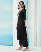 Rayon Embroidered Straight 3 Piece Kurta Set