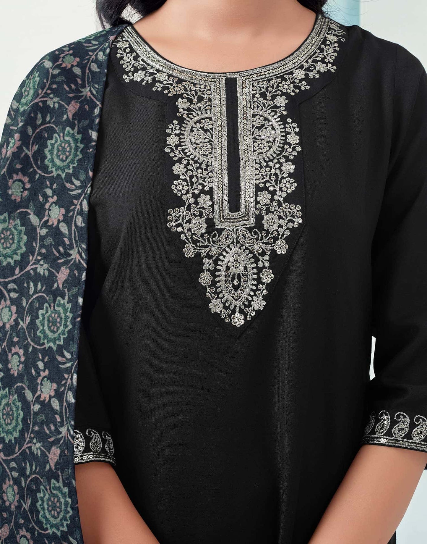 Rayon Blend Embroidered Straight Kurta with Pant & Dupatta