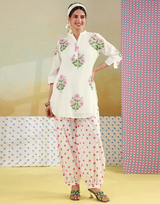 Cotton Printed Mandarin Collar Co-ords Set
