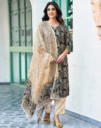 Viscose Rayon Floral Print Straight 3 Piece Kurta Set
