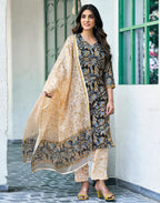 Viscose Rayon Floral Print Straight 3 Piece Kurta Set