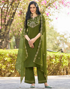 Silk Blend Embroidered Straight 3 Piece Kurta Set