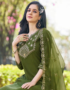 Silk Blend Embroidered Straight 3 Piece Kurta Set
