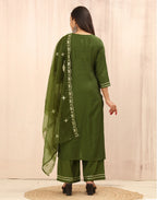 Silk Blend Embroidered Straight 3 Piece Kurta Set