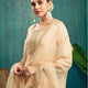 Skylee Beige silk sequence embroidered round neck kurta set with pant and dupatta