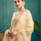 Skylee Beige silk sequence embroidered round neck kurta set with pant and dupatta