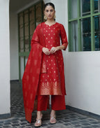 Silk Blend Woven Straight 3 Piece Kurta Set