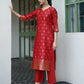 Silk Blend Jacquard Straight Kurta with Pant & Dupatta