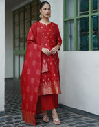 Silk Blend Woven Straight 3 Piece Kurta Set