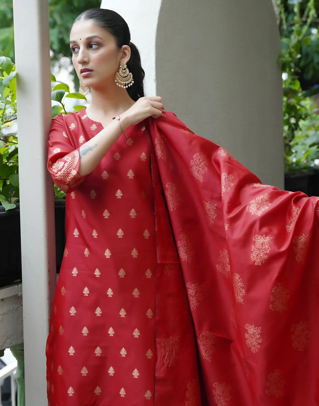 Silk Blend Woven Straight 3 Piece Kurta Set