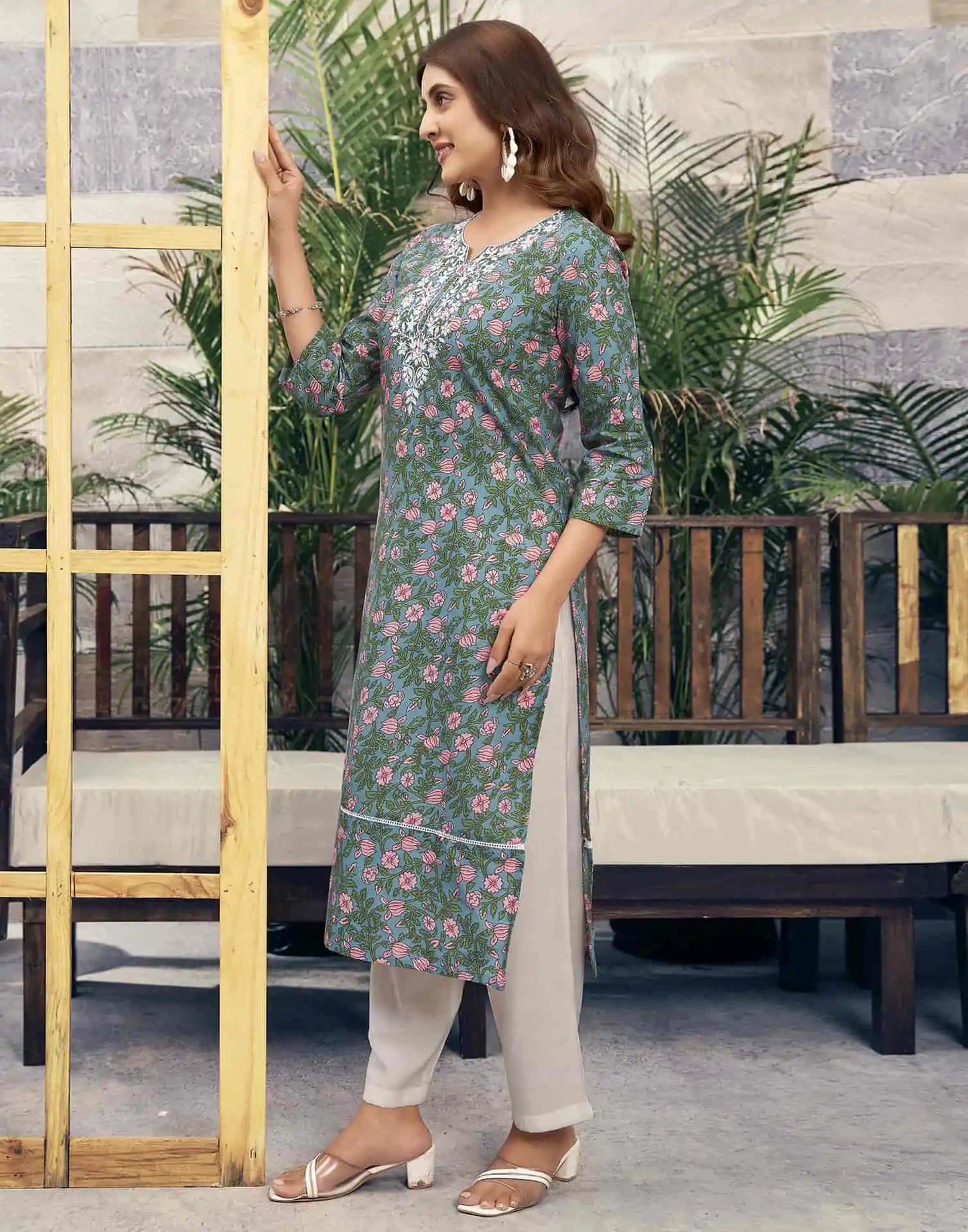 Cotton Embroidered Straight Kurti