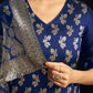 Silk Blend Woven Straight Kurta with Pant & Dupatta