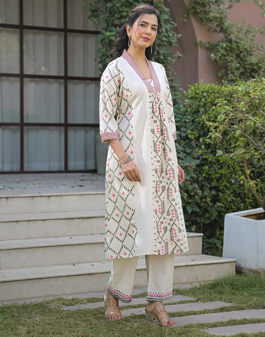 Cotton Flex Printed Deep V-Neck Co-ords Set