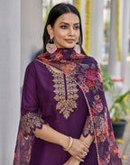 Poly Chinnon Embroidered Straight 3 Piece Kurta Set