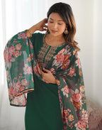 Poly Chinnon Embroidered Straight 3 Piece Kurta Set