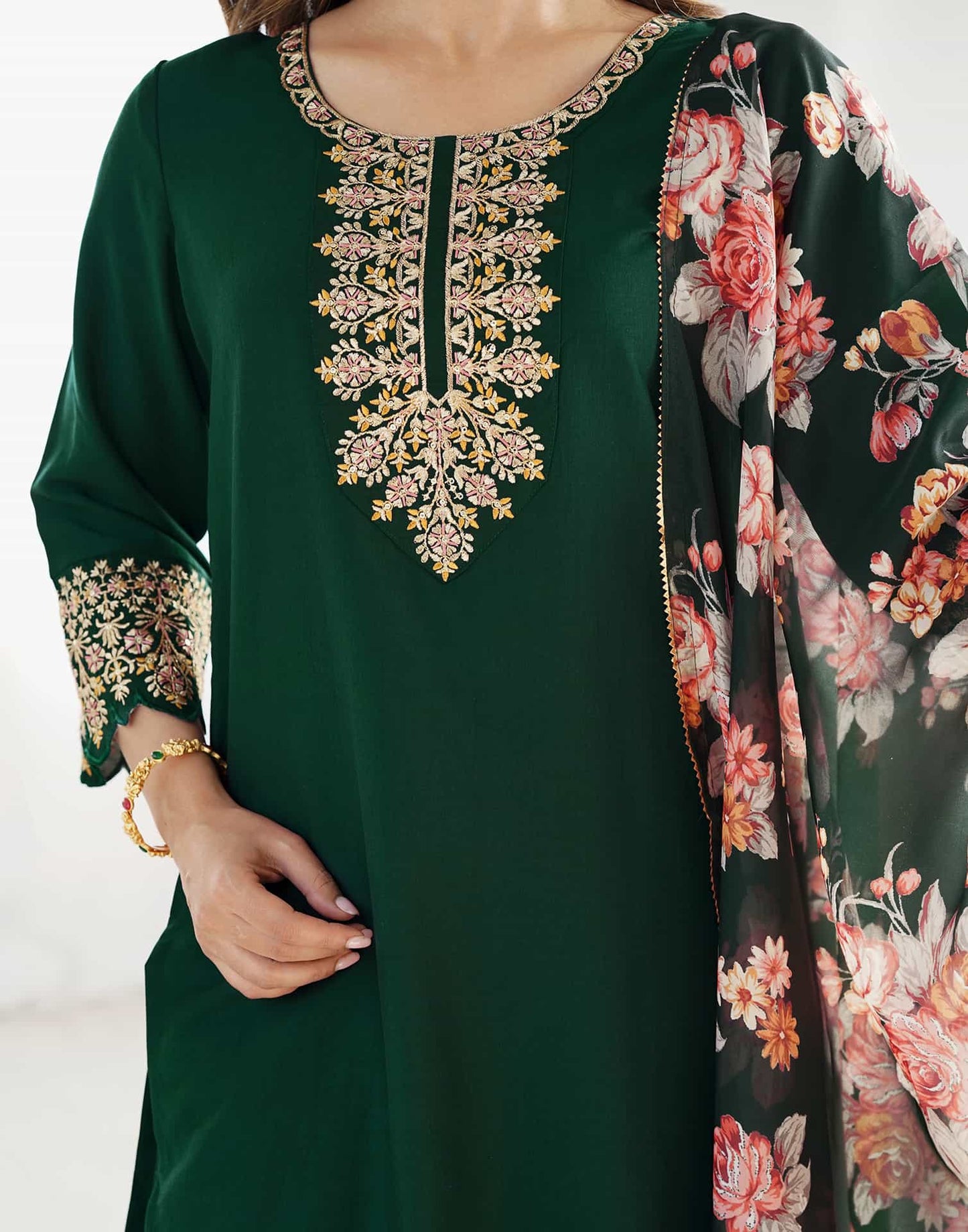 Silk Blend Embroidery, Sequence Work and lace Straight Kurta with Pant & Dupatta