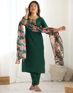 Poly Chinnon Embroidered Straight 3 Piece Kurta Set