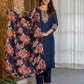 Silk Blend Embroidery, Sequence Work and lace Straight Kurta with Pant & Dupatta