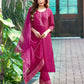 Cotton Blend Embroidered Straight Kurta with Pant & Dupatta