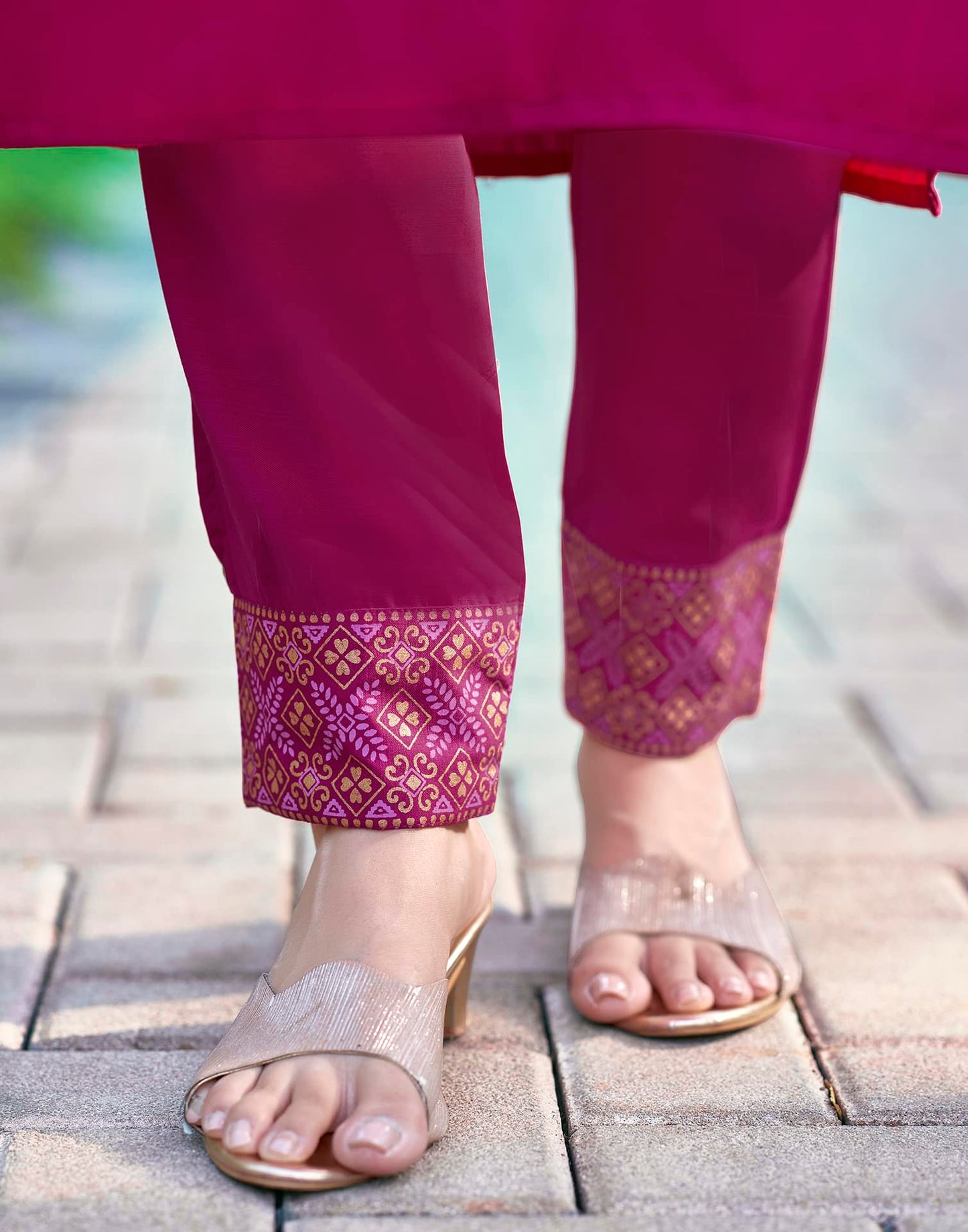 Cotton Blend Embroidered Straight Kurta with Pant & Dupatta