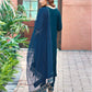 Blue Silk Plain Round Neck 3/4 Sleeve Straight Kurta Set With Pant & Dupatta