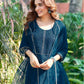 Blue Silk Plain Round Neck 3/4 Sleeve Straight Kurta Set With Pant & Dupatta