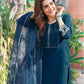 Blue Silk Plain Round Neck 3/4 Sleeve Straight Kurta Set With Pant & Dupatta