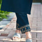 Blue Silk Plain Round Neck 3/4 Sleeve Straight Kurta Set With Pant & Dupatta
