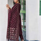 Wine Silk Foil Printed V Neck 3/4 Sleeve Straight Kurta Set With Pant & Dupatta