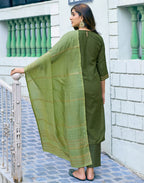 Silk Blend Embroidered Straight 3 Piece Kurta Set