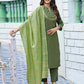 Art Silk Dyed, Embroidery Work and Lace Straight Kurta with Pant & Dupatta