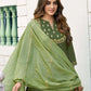 Art Silk Dyed, Embroidery Work and Lace Straight Kurta with Pant & Dupatta