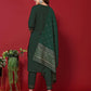 Green Cotton Embroidered Straight Kurta Set with Pant & Dupatta