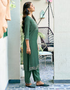 Silk Blend Embroidered Straight 3 Piece Kurta Set