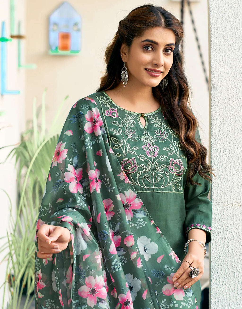 Silk Blend Embroidered Straight 3 Piece Kurta Set