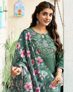 Silk Blend Embroidered Straight 3 Piece Kurta Set