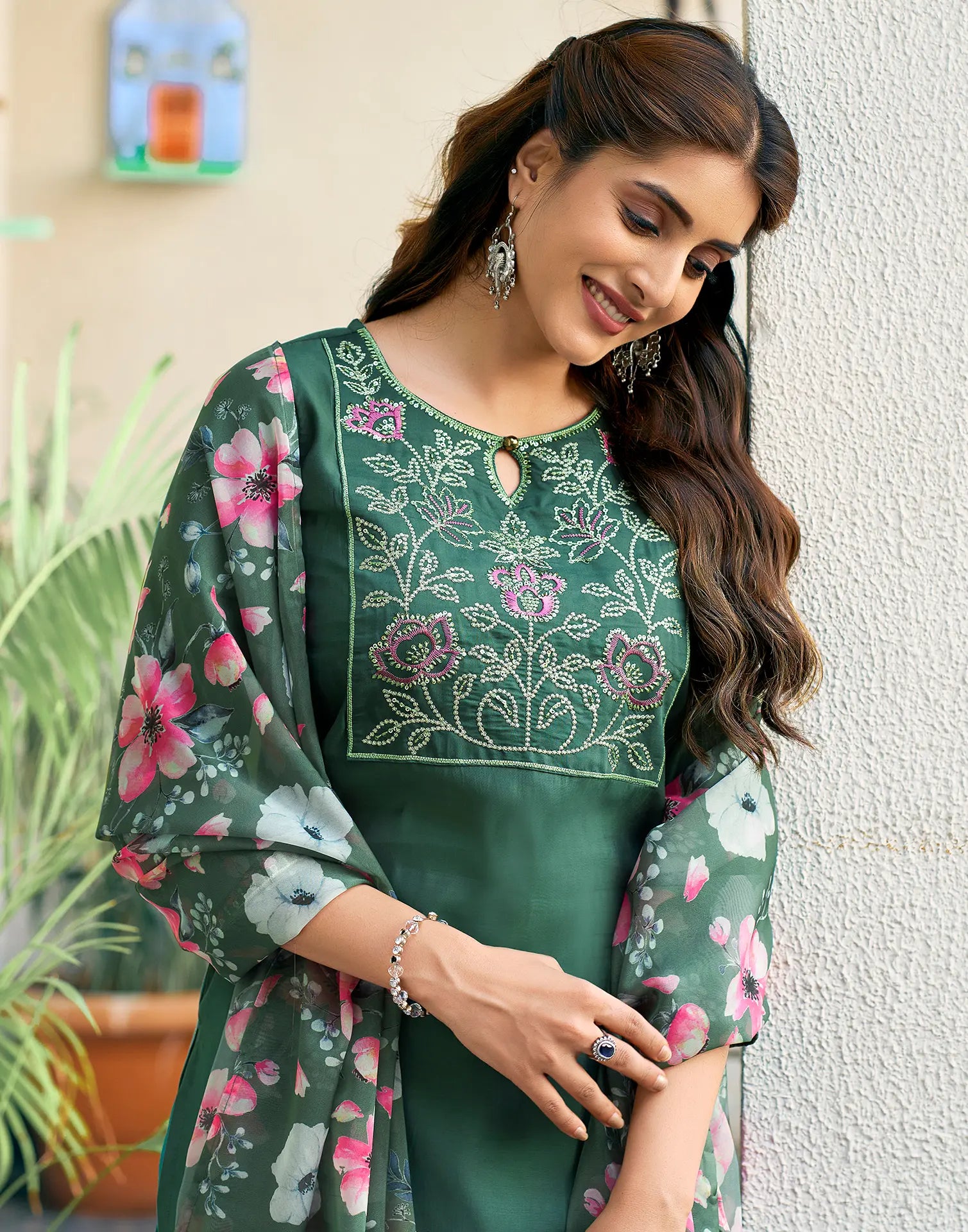 Silk Blend Embroidered Straight 3 Piece Kurta Set