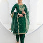Affordable Dark Green Silk Embroidered Kurta Set with duppatta 