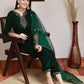 Affordable Dark Green Velvet Kurta Set with dupatta 