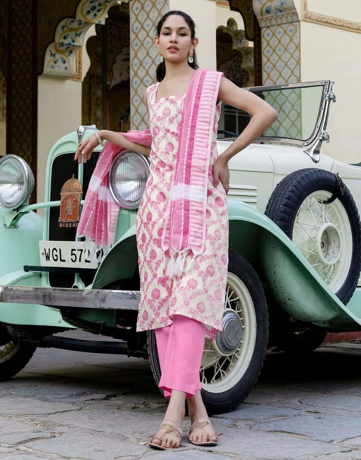 Chanderi Weaving Straight Kurta with Pant & Dupatta