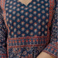 Affordable Navy Blue Printed V Neck Kurta Set with dupatta