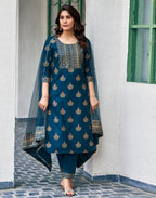 Viscose Rayon Foil Print Straight 3 Piece Kurta Set
